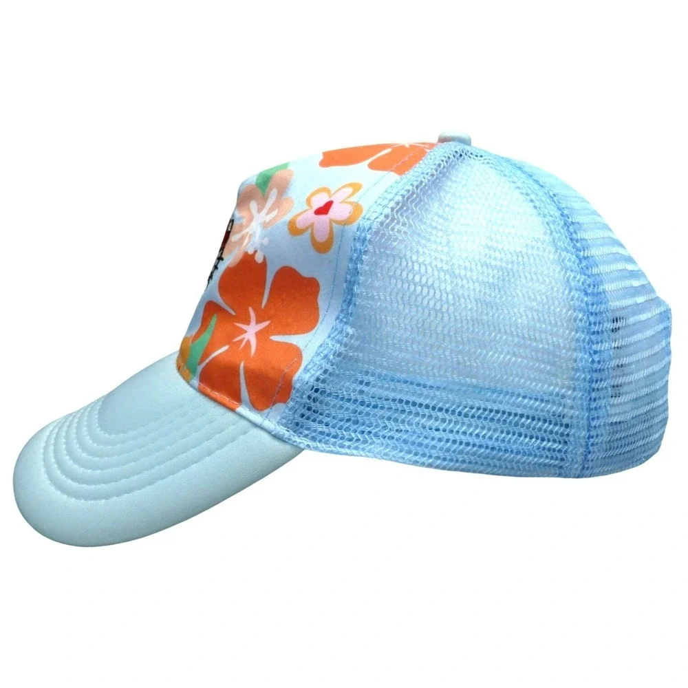Hello Kitty Floral Mesh Trucker Hat Adjustable Snapback Light Blue & Orange